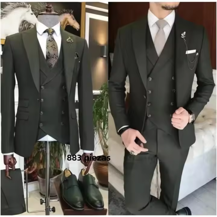 Traje Formal De Negocios Para Hombre En Color Khaki Ajustado Conjunto De 3 Piezas Para Boda Y Promoción Traje Terno Masculino Personalizable Con Chaqueta Blazer Chaleco Y Pantalones - 1