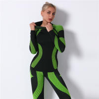 SSITO Conjunto Deportivo de manga Larga para Mujer, traje de Yoga, ropa de Cuello alto para Gimnasio, Top Short de Fitness, Leggings sin costura de DOT in Rayas, Nuevo, 2 Unidades/Set - details 12