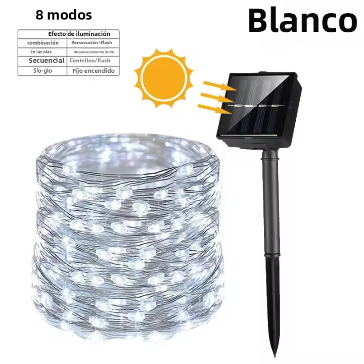 Cadena De Luces Solares Impermeable Para Exterior Con Hilo De Cobre 8 Modos Luz De Cuento Ideal Para Jardín Navidad - 1