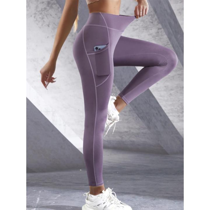 Leggings De Cintura Alta Para Mujer Con Bolsillos Yoga Fitness Running Sportswear De Color Sólido Estilo Sporty Talla Grande