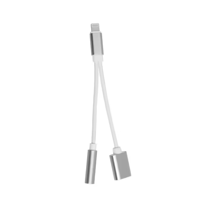 Cable adaptador conector compatible Lightning macho a Lightning y jack 3.5mm hembra ⋆ Longitud 10 cm ⋆ Compatible con iPhone e iPad ⋆ Escucha música y carga al mismo tiempo ⋆ Envío desde España - 1
