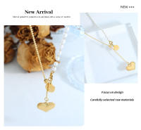 Encanto Cadena de clavícula de acero de titanio con forma de corazón de amor retro, collar con borlas galvanizadas en oro de 18 quilates, colgante redondo de perla de imitación, joyería - details 8
