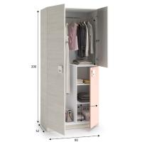 Meimon Armario juvenil NUBE de 3 puertas, con barra de colgar extraíble, 3 estantes interiores, tiradores ABS blancos, estructura en melamina TIPO E1 15 mm, cantos PVC, trasera MDF blanca, acabado Blanco Alpes con detalles Rosa y Gris - details 3