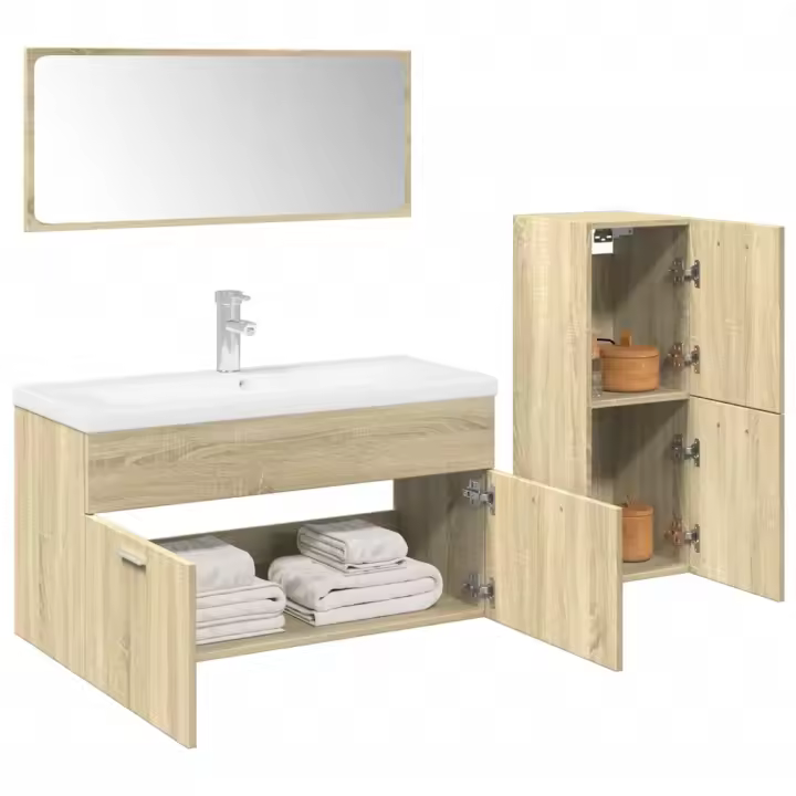 vidaXL Set muebles de baño 2 piezas madera contrachapada en color Gris hormigón/Roble Sonoma | almacenamiento funcional diseño moderno para baño dormitorio sala - 1