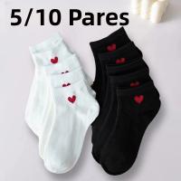 Calcetines Bajo De Corbata En Forma De Corazón Para Mujer 5/10 Pares Absorbentes De Sudor Transpirables Cómodos Estilo Dulce Para Primavera Verano - details 0