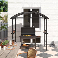 Gazebo de Barbacoa 233x110x235 cm Gazebo de Jardín a prueba de Viento with Doble Techo, tienda de Barbacoa de Fiesta, Gris Oscuro - details 3