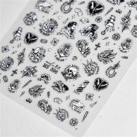Pegatinas De Uñas 3D Retro Con Relieve Emboss Negro Y Calavera Para Hombre Y Mujer Adhesivo Autoadhesivo De Mano Oso Conejo Pájaro Horror Decal Manicure - details 3