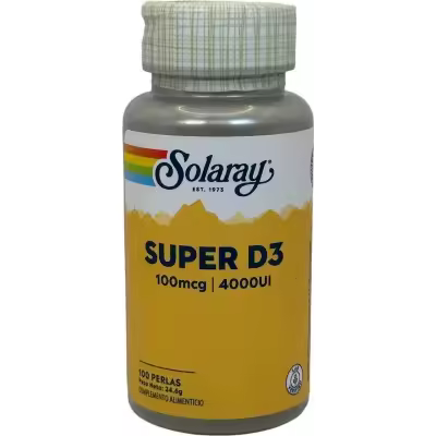 Super D3 (Vitamina D3) 100mcg 4.000UI 100 Perlas de solaray - 1