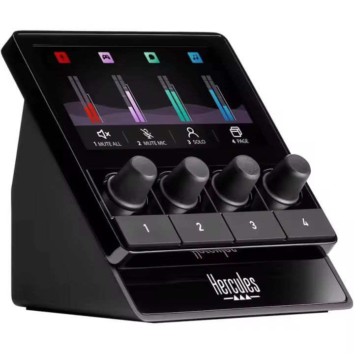 Hercules Stream 100, Controlador de Audio para Gestionar Streaming en Vivo en Tiempo Real, Hasta 8 Pistas, Pantalla LCD, Alta Resolución, 4 botones - 1