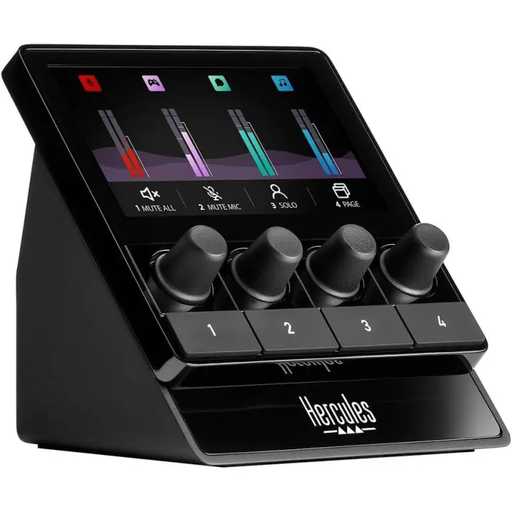 Hercules Stream 100, Controlador de Audio para Gestionar Streaming en Vivo en Tiempo Real, Hasta 8 Pistas, Pantalla LCD, Alta Resolución, 4 botones - 1