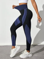 Leggings De Yoga Sin Costuras Para Mujer High Waisted Color Block Suaves Y Elásticas Transpirables Levantamiento De Glúteos Gimnasio Deportes Pantalones De Ejercicio - details 3