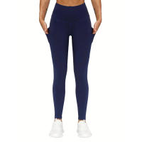 High Waist Yoga Pantalones Con Bolsillos Control De Abdomen Para Mujer Leggings De Yoga Y Correr Talla True Ankle-Length Polyester - details 6