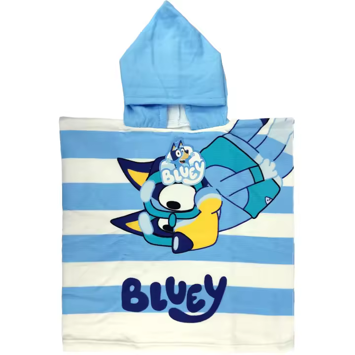 Bluey Toalla Poncho de Playa y Piscina para Niños de 2 a 6 años, Tamaño 55x110cm, Poncho Infantil Microfibra, Toalla con Capucha Niños y Niñas, Regalo Cumpleaños, Color Azul - 1
