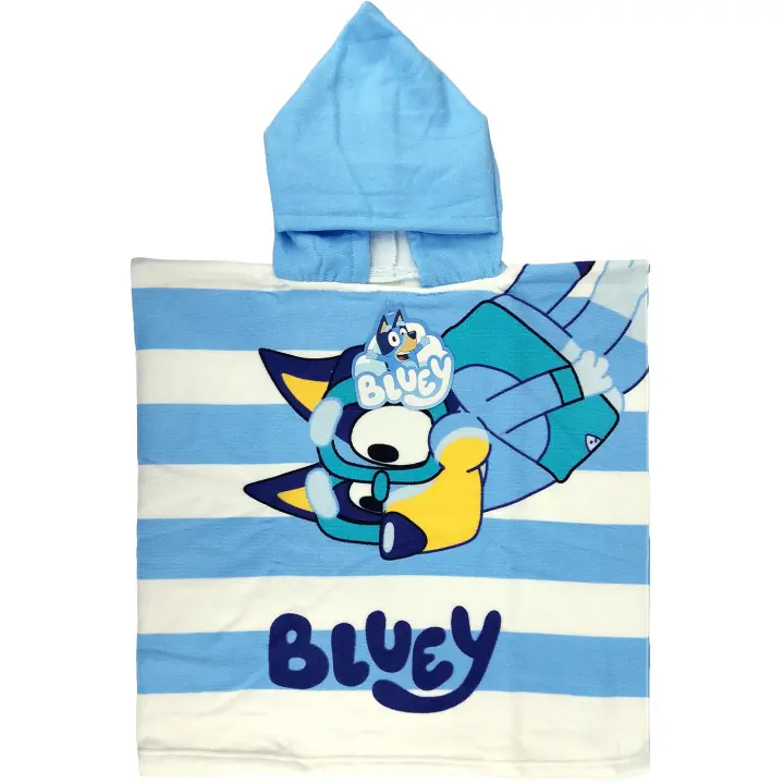 Bluey Toalla Poncho de Playa y Piscina para Niños de 2 a 6 años, Tamaño 55x110cm, Poncho Infantil Microfibra, Toalla con Capucha Niños y Niñas, Regalo Cumpleaños, Color Azul - 1
