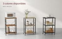 VASAGLE Estantería de Cocina con Ruedas, Carrito de Servicio de 3 Niveles, Estantería para Microondas, Horno, Tostadora, Marco de Metal con 6 Ganchos, Industrial, Gris y Negro/Marrón Rústico + Negro/Ébano y Negro/Roble Dorado y Blanco Nube - details 3