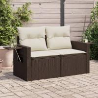 vidaXL Sofá de jardín con cojines 2 plazas ratán sintético en color Gris/beige y gris/Negro y crema y más | acolchados duraderos para sofás de jardín terraza exterior - details 3