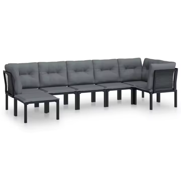 vidaXL Juego de muebles de jardín 7 pzas ratán sintético negro y gris - 1