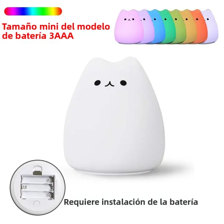 Lámpara Nocturna Para Niños Y Bebés Con Sensor Táctil De Silicona Suave 7 Colores Gato Dibujos Animados Decoración De Habitación Infantil - 1