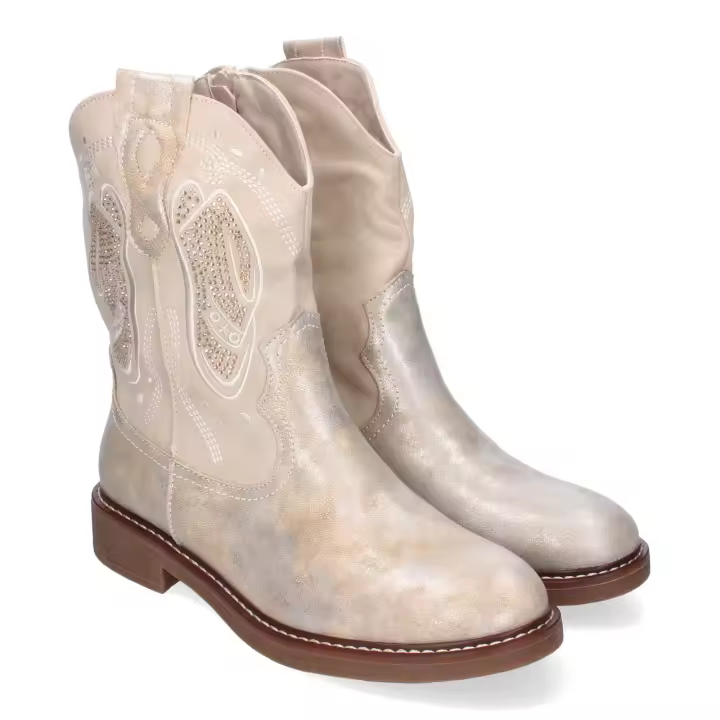 PuntoSalao Botas planas estilo vaqueros para mujer color beige 7925 - 1