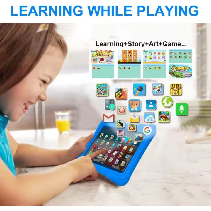 Tableta de aprendizaje para niños, 7 pulgadas, 1GB, 8GB, juguete educativo para niños pequeños, regalo para niños, cámaras duales HD , tablet with Wifi para niños, impresora de aprizaje de Educación Temprana - 1