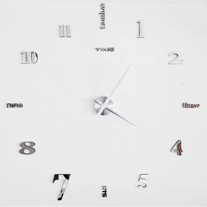 Reloj Pared DIY Horas 3D Grande Hasta 130 Cm. Diámetro Moderno Adhesivo Espejo Plateado Acrílico Gigante Enorme Decorativo Silencioso Digital Hogar Salón Cocina Dormitorio Peluquería Restaurante Bar Hotel Hostal Comercio Oficina Negocio - 1