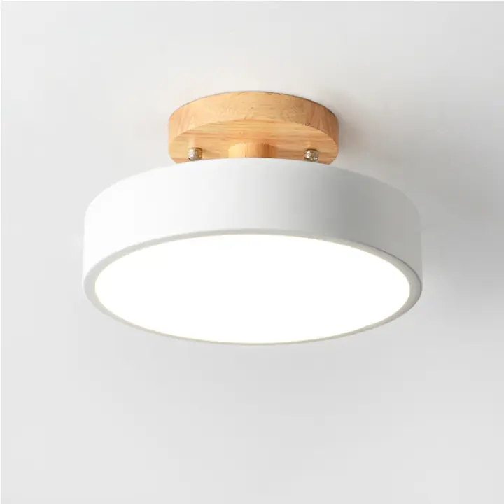Lámpara De Techo Redonda De Madera Industrial Para Entrada Sala De Estar Comedor Dormitorio Estudio Baño Iluminación Moderna - 1