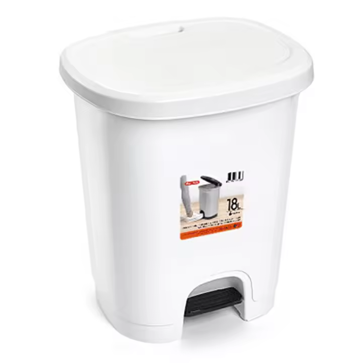 CABLEPELADO Cubo de Basura de Plástico Con Pedal, Libre de BPA, 40 cm Alto x 32 cm Ancho x 28 cm Fondo, Capacidad 18 Litros, Blanco - 1