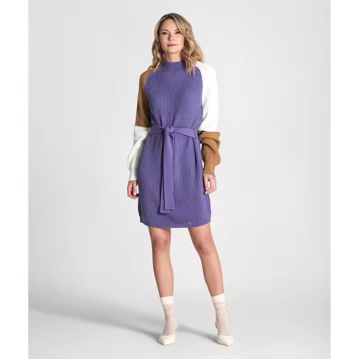 Vestido corto tricolor con cinturón para mujer - Estilo RUGA - Moda femenina - Ropa y accesorios - Vestidos - 1