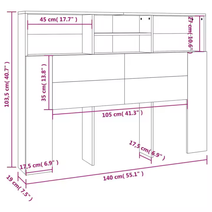 VidaXL Cabecero con 4 compartimentos blanco 103,5x140x19 cm - 1