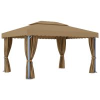 vidaXL Cenador con cortina gris taupe aluminio 4x3 m - details 3