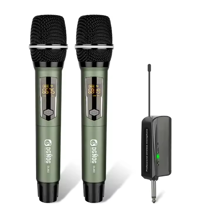 Micrófono Inalámbrico UHF Rechargeable 2 Canales Microfonos Dinámicos Ajustable Frequence Para Escenario 200 Pies DL602 - 1
