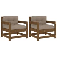 vidaXL Sillones de jardín con cojines 2 uds madera maciza de pino Pino natural, Pino blanco, Pino gris Conjunto Terraza Muebles Jardín Exterior Juego de Muebles de jardín Mueble Jardín Exterior Muebles de Salon Exterior - details 3