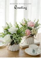 Conjunto de Flores Artificiales - Jarrón de Cerámica con Cuerda de Yute, Rosas y Plantas Falsas para Decoración del Hogar - details 0