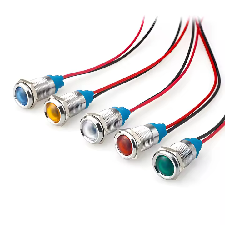 Luz De Indicador LED Metálica 12V 24V 110V 220V Impermeable Con Cable 6mm-12mm Roja/Amarilla/Azul Verde Luz Metálica Para Señal De Poder - 1