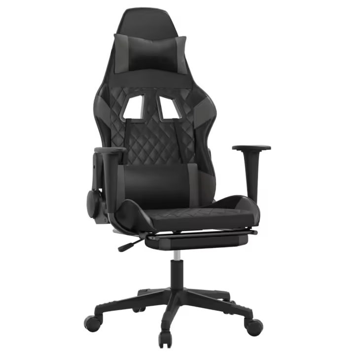 Silla Gaming de masaje y reposapiés Negro Gris - 1