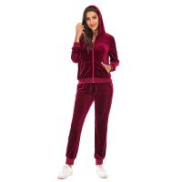Women's Velvet Velour Super Soft Stretch Lounge Jacket Top and Bottom Set with Relaxed Zip Up Hoody and Jogger Sports Tracksuit - details 3