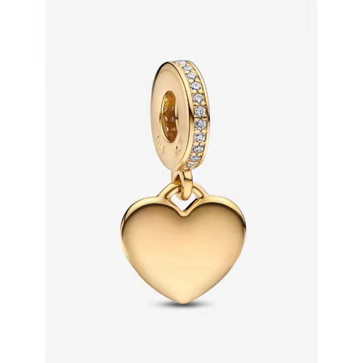 Pandora - Charm Colgante with Pulsera de corazón grabable - Baño de Oro de 14K - 1