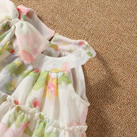 Vestido De Verano Para Bebés Niñas Estilo Florido Con Lazo En El Cuello Y Patrón De Flores Vestido Casual De Poliéster Para Niñas De 0 a 3 Años - details 6