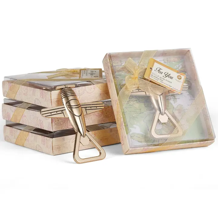 Disok Abrebotellas Avión en Caja de Regalo - Regalos Prácticos para Bodas - Hombres - Detalles Recuerdos Invitados - Avioneta Color Cobre - 1