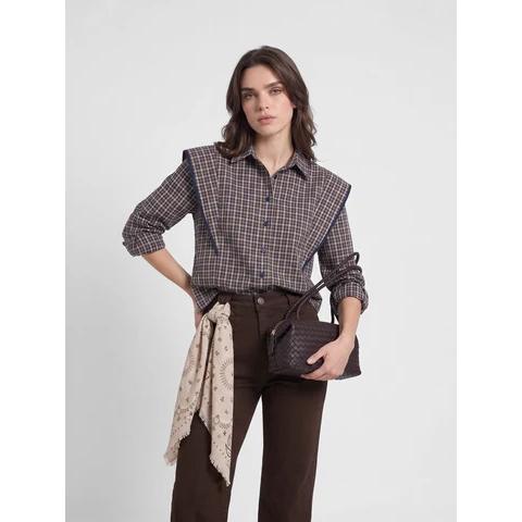 Blue and brown checkered structured shirt
