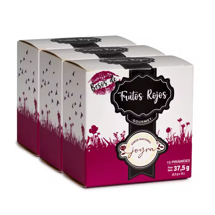 ARTE SABOR Pack de 3 cajas de Infusión natural de frutos rojos (flor de hibiscus, manzana, escaramujo sin semillas, bayas de enebro y aromas) 15 pirámides. 37,5 grs. 9x5x9,5 Cm. - 1