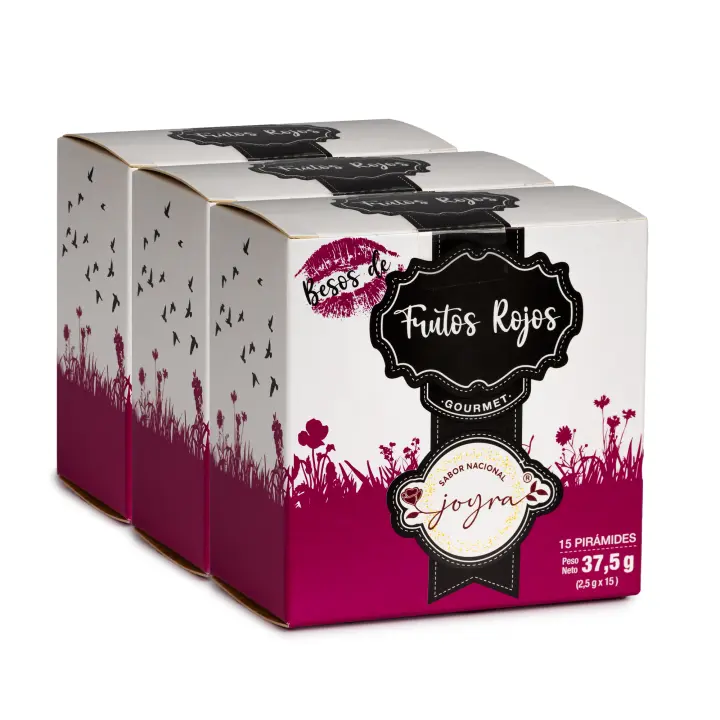 ARTE SABOR Pack de 3 cajas de Infusión natural de frutos rojos (flor de hibiscus, manzana, escaramujo sin semillas, bayas de enebro y aromas) 15 pirámides. 37,5 grs. 9x5x9,5 Cm. - 1