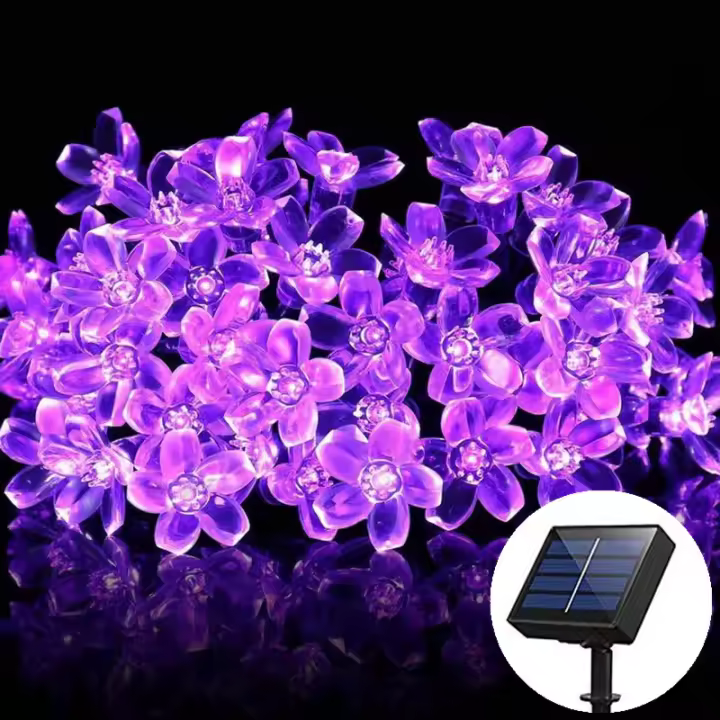 Luz De Cadena Solar De Faeira Sakura Con Flores De Cerezo LED 5/7/12/22M Para Decoración De Jardín Boda Fiesta Navidad Al Aire Libre - 1