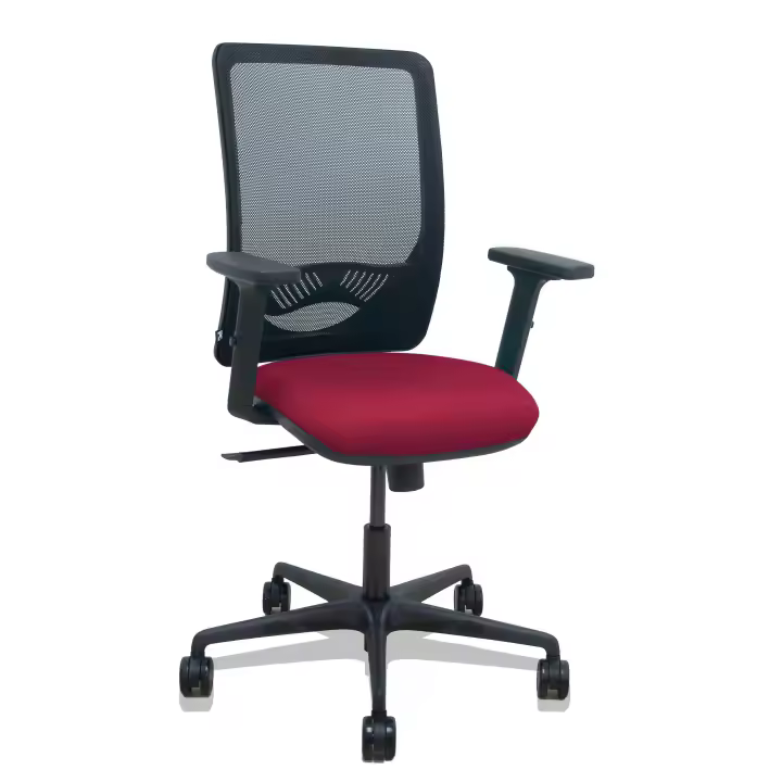 Silla Zulema sincro malla negra asiento bali granate brazos 2D ruedas 65mm - 1