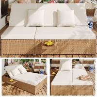 Chaise longue de Jardín Para dos personas, chaise longue de exterior de ratán, sofá de ratán, se puede utilizar Como Mueble de Jardín de exterior, adecuado para salones, balcones y Jardines, resistente a la intemperie, plegable, con los codos - details 4