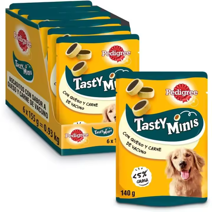 Pedigree - Tasty Mini Snacks para Perros sabor Queso y Buey (Pack 6 x 140g) - 1