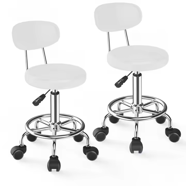 Aqrau Juego de 2 taburetes giratorios, taburetes de peluquería con respaldo, taburete con ruedas, giratorio 360°, regulable en altura, color negro - 1