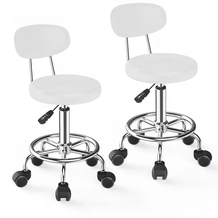Aqrau Juego de 2 taburetes giratorios, taburetes de peluquería con respaldo, taburete con ruedas, giratorio 360°, regulable en altura, color negro - 1
