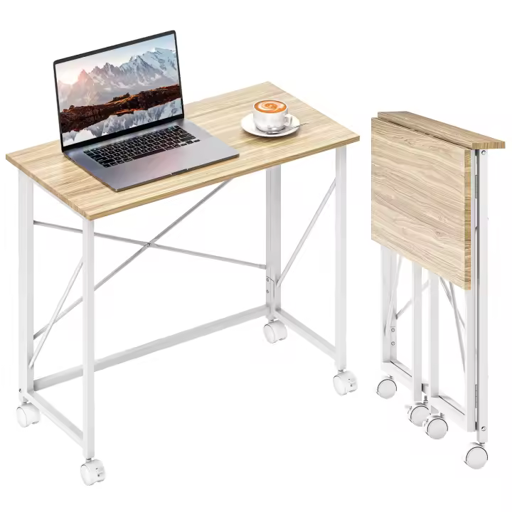 HOMCOM Escritorio Plegable con Ruedas Mesa Escritorio Compacta Mesa de Ordenador Portátil para Casa Oficina Espacios Pequeños 80x40x75 cm Natural - 1