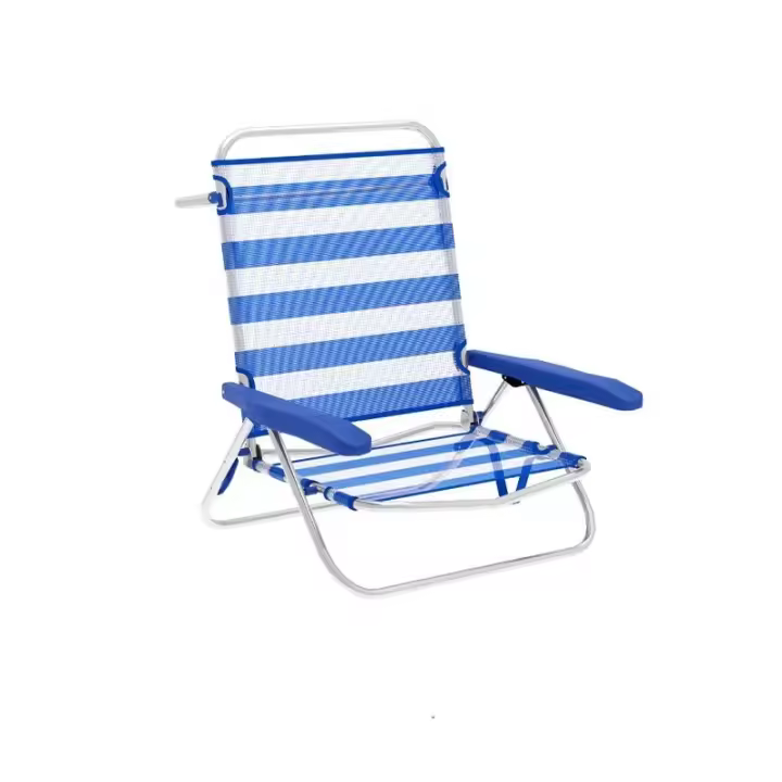 Marbueno Silla Plegable 5 Posiciones Aluminio Rayas Azul y Blanco Playa y Piscina 63X76X78 cm 10314 - 1